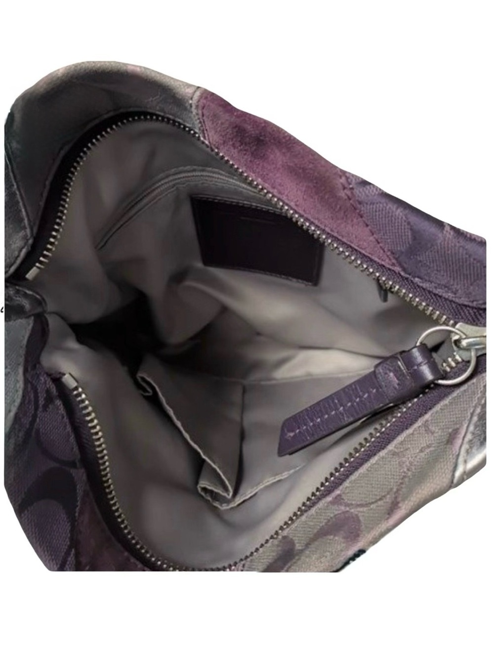 ๐ด Coach Vtg F17706 Gallery Signature Patchwork Purple Leather Suede Shoulder Bag - Picture 11 of 17